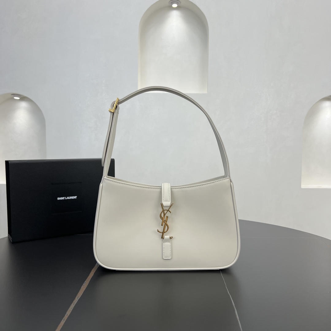 Saint Laurent LE 5 A 7 Smooth Calfskin Shoulder Bag Handbag White 657228 